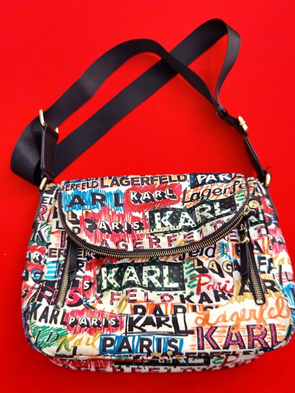NEW Karl Lagerfeld SIGNATURE LOGO Printed CROSSBODY Messenger Bag Tote